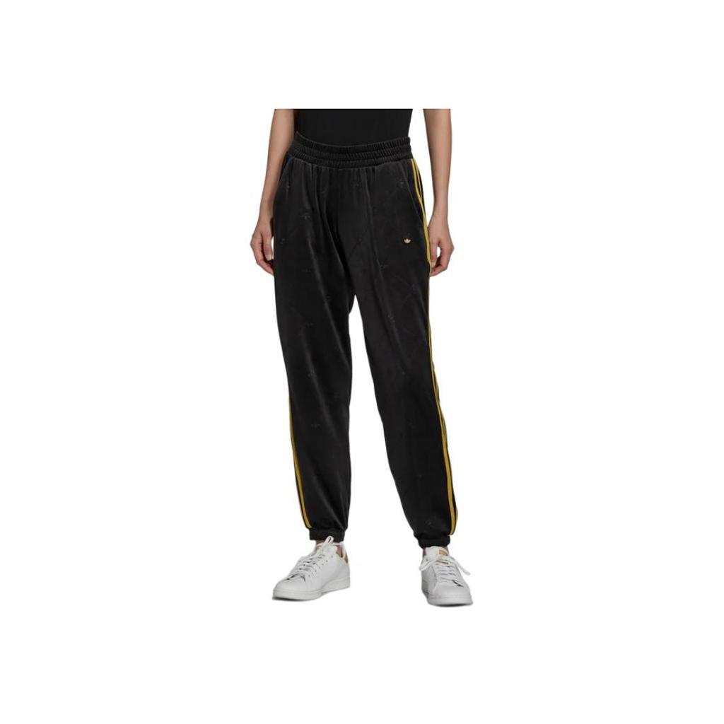Adidas Originals Velour Embossed Logo Cuffed Retro Sports Knit Pants Women bottoms H18023