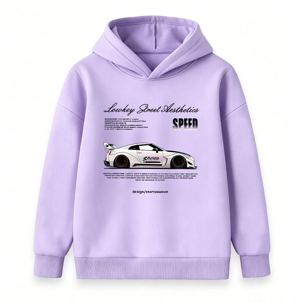 Kids Boys Girls Pullover Hoodie, Cool Race Car Speed Street Aesthetics Print Casual Soft Hooded Sweatshirt for Daily Wear Street Style Children Top