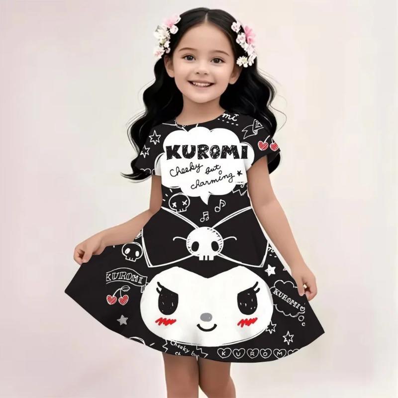 Sanrio Hello Kitty And Friends 2026 Summer For 3-14 Years Children Girl Breathable Imitation Cotton Short Sleeves Dress
