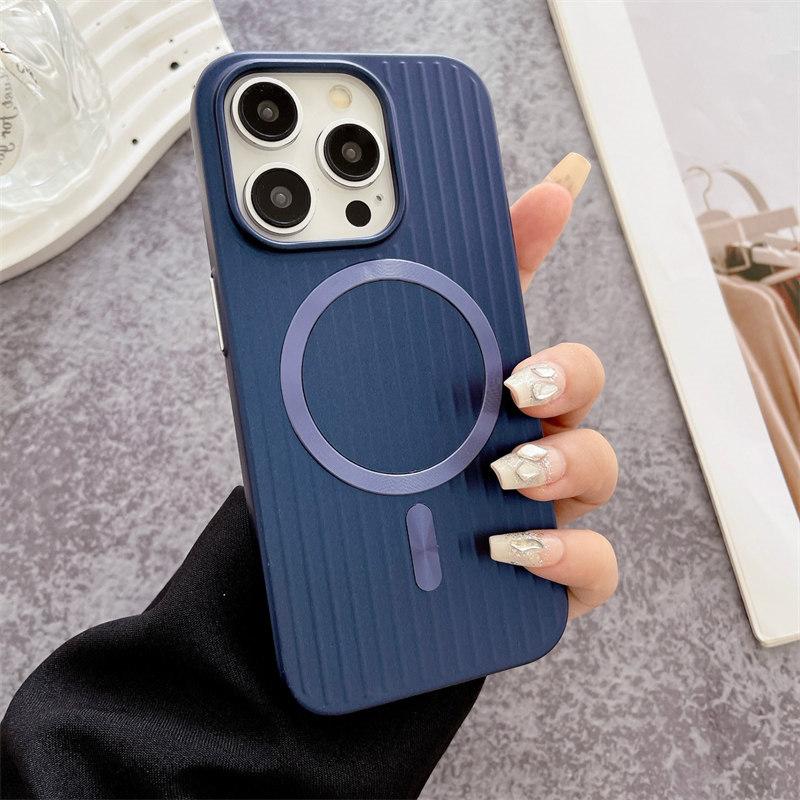 Luxury Corrugated Pattern Matte Magnetic Case For iPhone 16 15 14 13 Pro Max Plus For Magsafe Wireless Charge Hard PC Cover