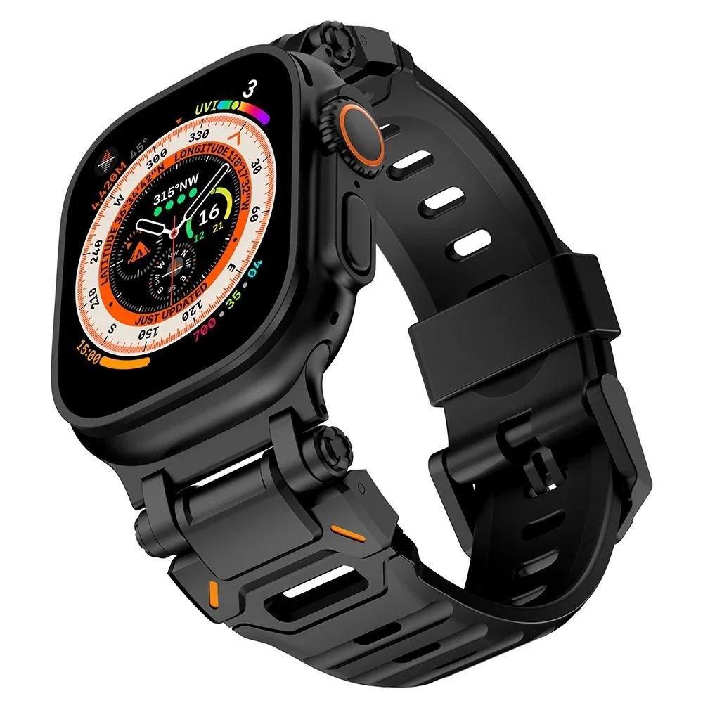 

Ремешок для часов из фторкаучука для Apple Watch Ultra 2 49 мм серии 9 8 7 se 5 6 4 роскошный мужской резиновый ремешок для iWatch ultra 49 45 мм 44 мм 42 мм 42mm 44mm 45mm 49mm