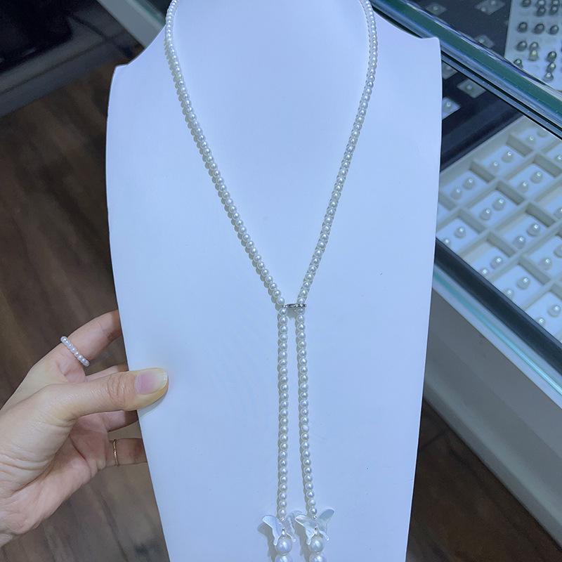 Butterfly Tassel Pearl Necklace - Light Luxury Versatile Design Ethnic/National Style белый