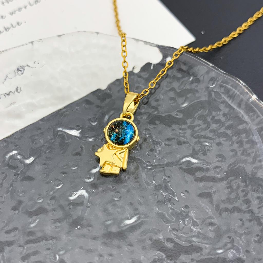 Necklace popular hot sale azure blue starry sky necklace accessories women's light luxury high sense hot sale planet versatile titanium steel necklace