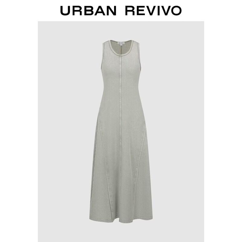 UR 2026 Spring Trendy Contrast Stitch U-Neck Slim Dress M