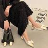 2025 Spring and Summer New with Skirt Thick Heel High Heels Temperament Square Head French Pointed Single Shoes Bow Sandals