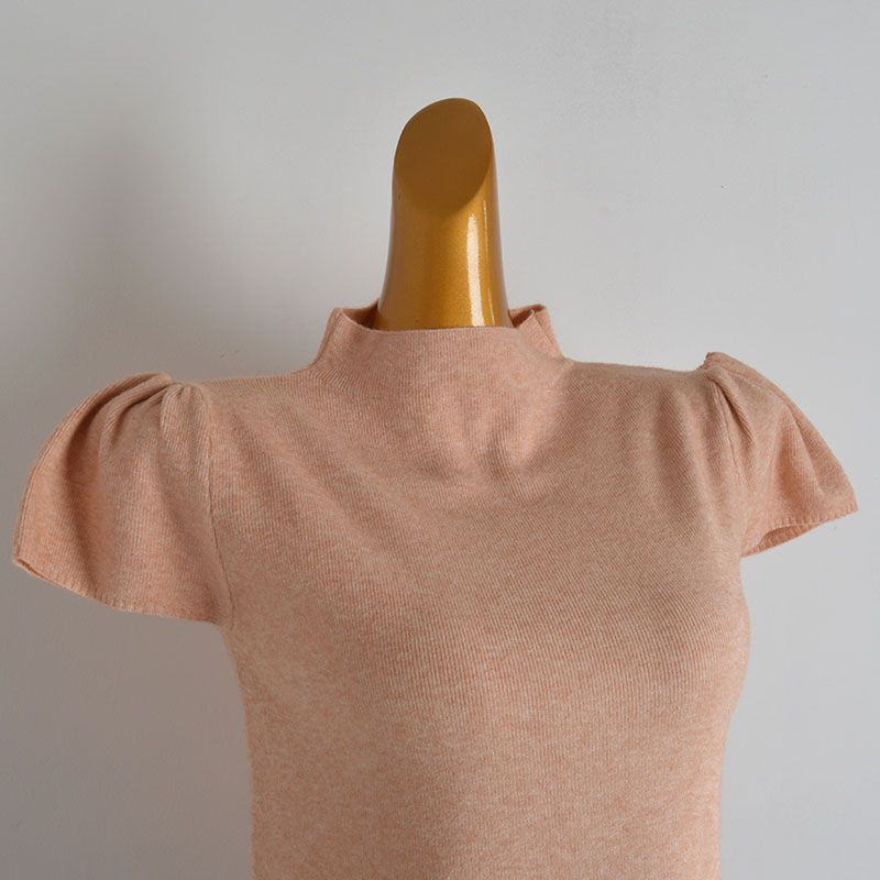 Puff sleeve Short sleeve knit T-shirt Women clothes Shoulder Short Top Versatile Elegant Slimming Summer and Autumn Bottoming Shirt