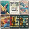 Vintage Tin Art of Summer Surfboards: Ideal for American Bar Backdrops and Home Decor Wall Murals