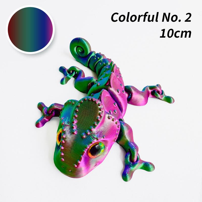 10/14CM 3D Printed Chameleon Figurine Joint Movable Chameleon Model with Simulation Eyes Gradient Color Chameleon Toy Gifts Kids