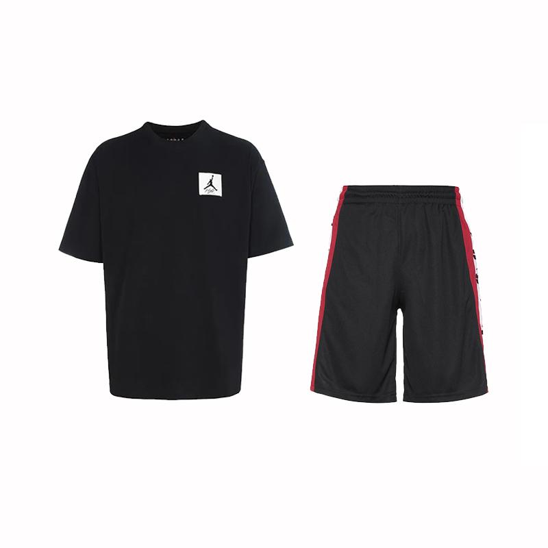

Jordan Patch Круглый вырез свитер с коротким рукавом и короткими буквами шорты повседневный спортивный комплект мужские комплекты черный DZ7314-010+-CJ9674-010