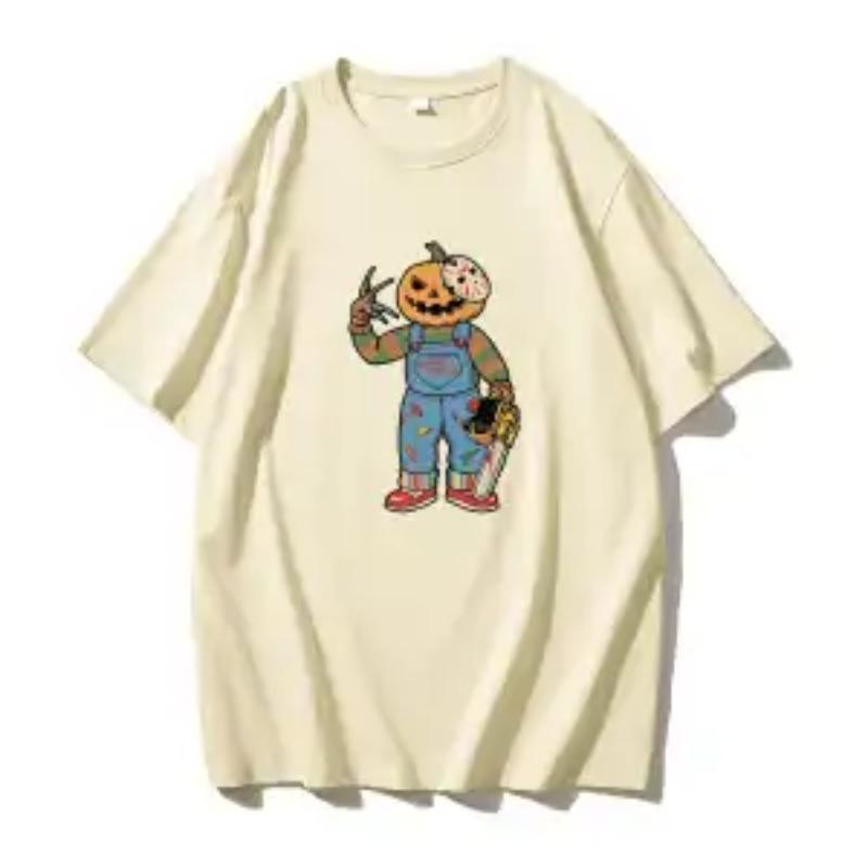 Halloween Retro T-shirt Men American Fashion Brand Loose Cotton Heavy Short-sleeved Round Neck Base Shirt