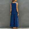 Women's Ccasual Sleeveless Vest And Wide Leg Pants Cotton Linen Set