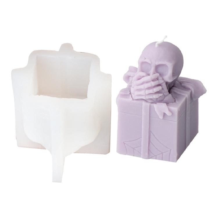 Reusable Silicone Mold Gift Box Skull Head Candle Mould Creative Aromatherapy Making Mold Festive Decoration Supplies