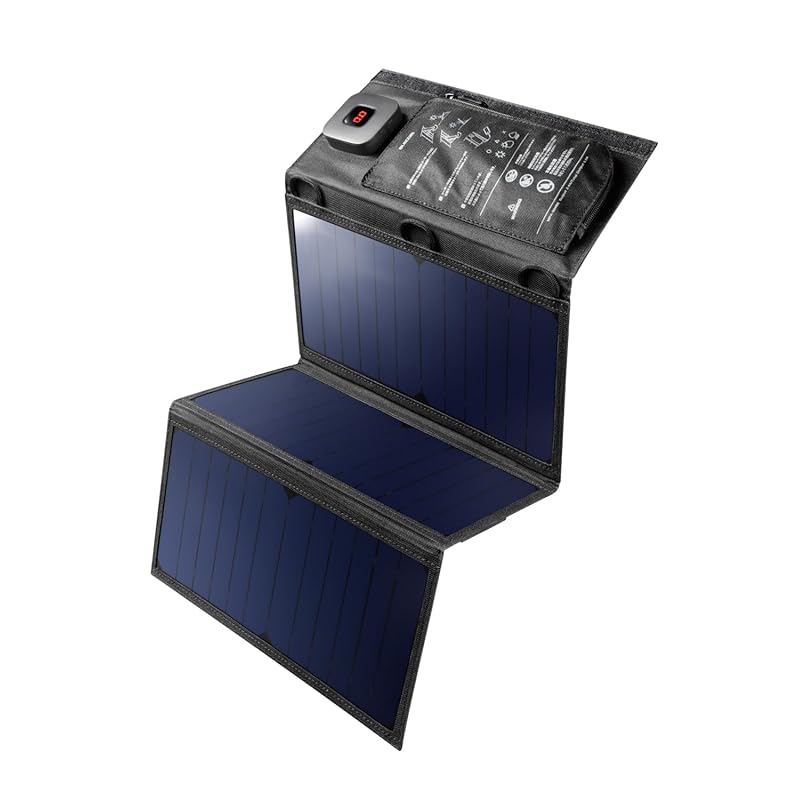 

ELECOM solar charger solar panel 21W 3 pieces 2 ports [ USB-C ×1 / USB-A ] foldable digital ammeter Equipped with kickstand with pocket hanging hole