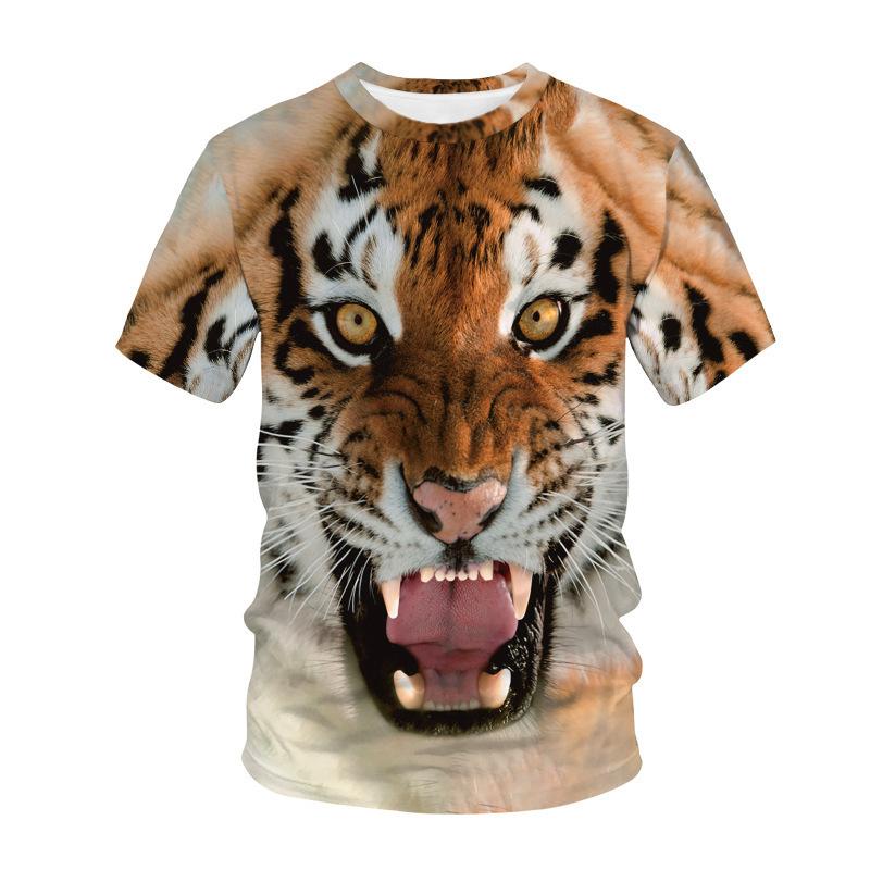 3D Digital Tiger Head Printed Men's T-shirt Round Neck Casual Men's Adult Short Sleeved Shirt