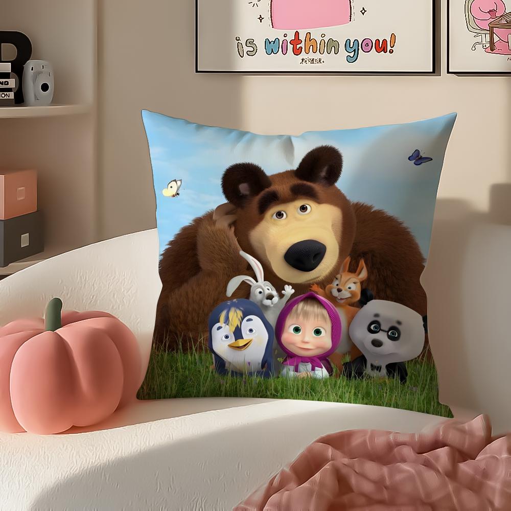 PopCartoon To Accompany MMasha And BBearsS Cushion Cover Pillowcase Short Plush Invisible zipper Room Sofa Cushion Cover