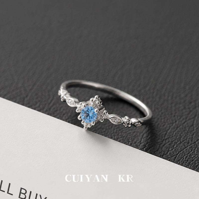 Cui Yan S925 Sterling Silver Sea Blue Zircon Ring for Women - High-End Korean Design Index Finger Jewelry