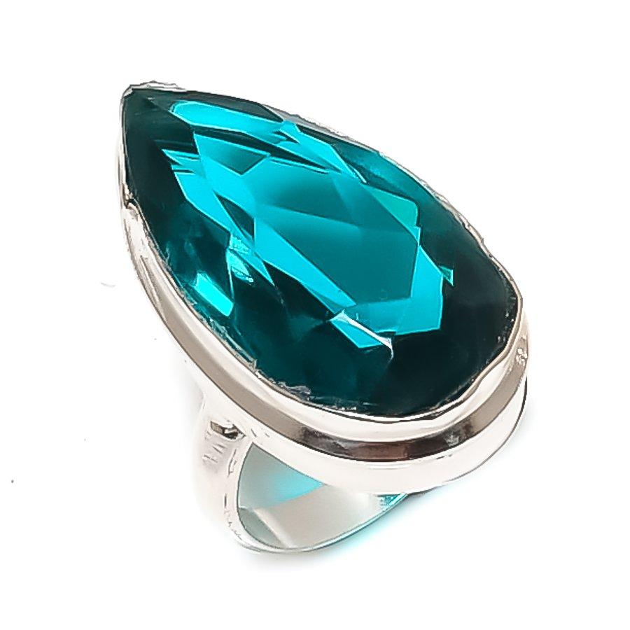 

Индиголитовый Турмалин Драгоценный камень Ручной работы Кольцо из серебра 925 пробы Размер 5 E6E45