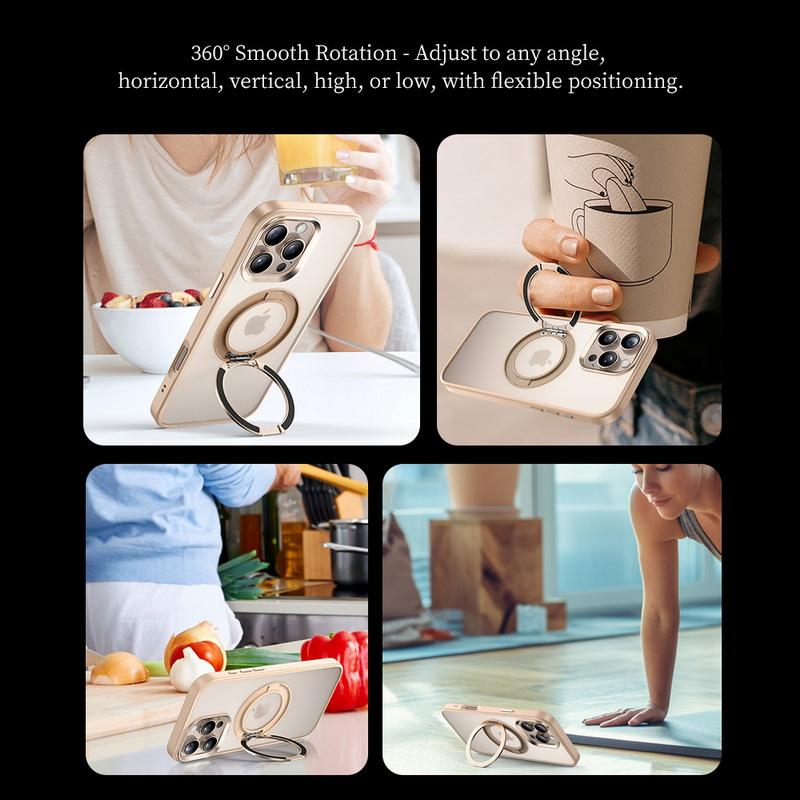 Obrotowy uchwyt 360 stopni Magnetyczne etui na tył Dla iPhone 16 15 Pro Max 14 Pro Miękkie krawędzie Odporne na wstrząsy Przezroczyste Matowe etui na telefon