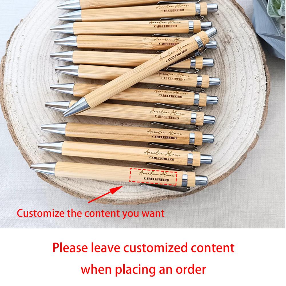 Custom 5Pcs Bamboo Ballpoint Pens Wedding Favour Pen Teacher Appreciation Back To School Stationery Bridal Shower Corporate Gift