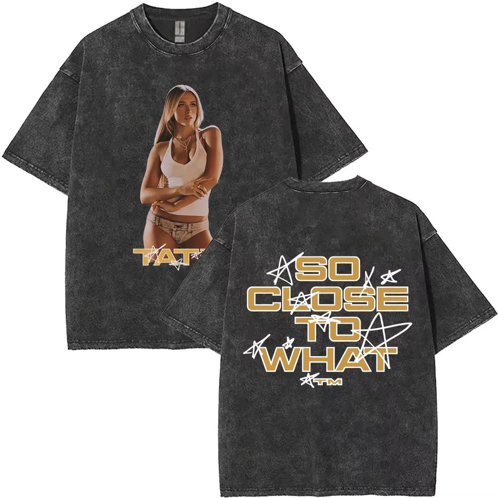Gewaschenes Vintage Singer Tate Mcrae The Think Later Welttournee T-Shirt Herren Damen Modetrend Oversized T-Shirts Streetwear Unisex