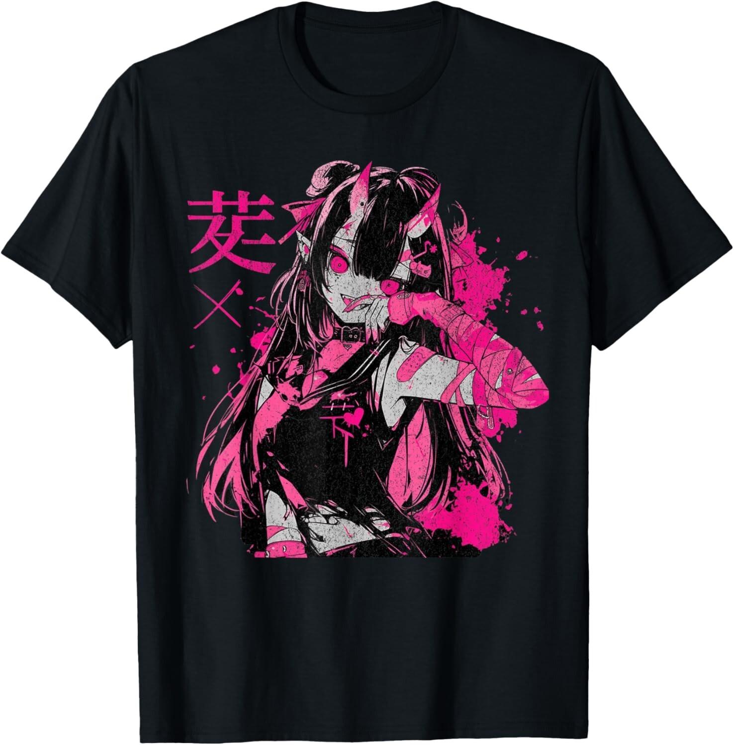 Goth Grunge Demon Anime Girl Waifu Horror Alt Aesthetic T-Shirt Mens Womens Tees Top 4XL