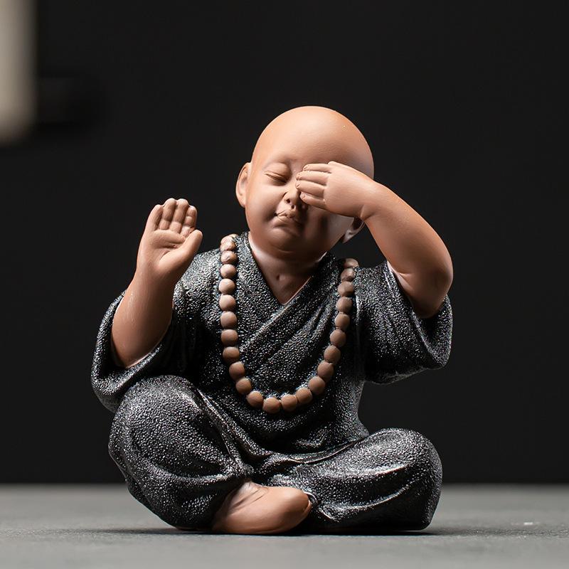 Black Pottery Buddhist Monks Miniature Figurines Buddha Statue Sculpture Tea Filter Funel Set Ornaments Home Docor Decoration