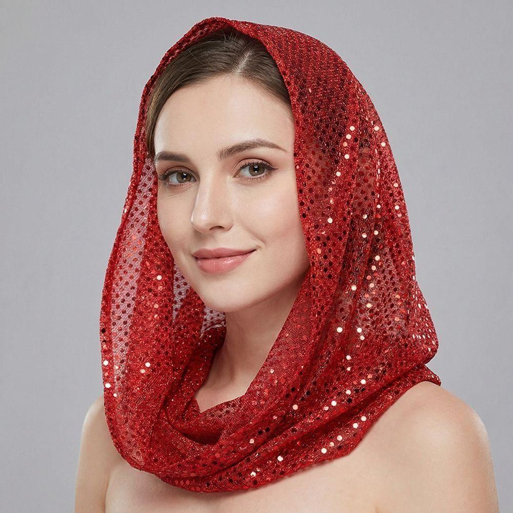 Solid Color Sequin Hooded Headscarf Breathable Soft Sequin Head Wraps Fashion Hijab Spring Summer