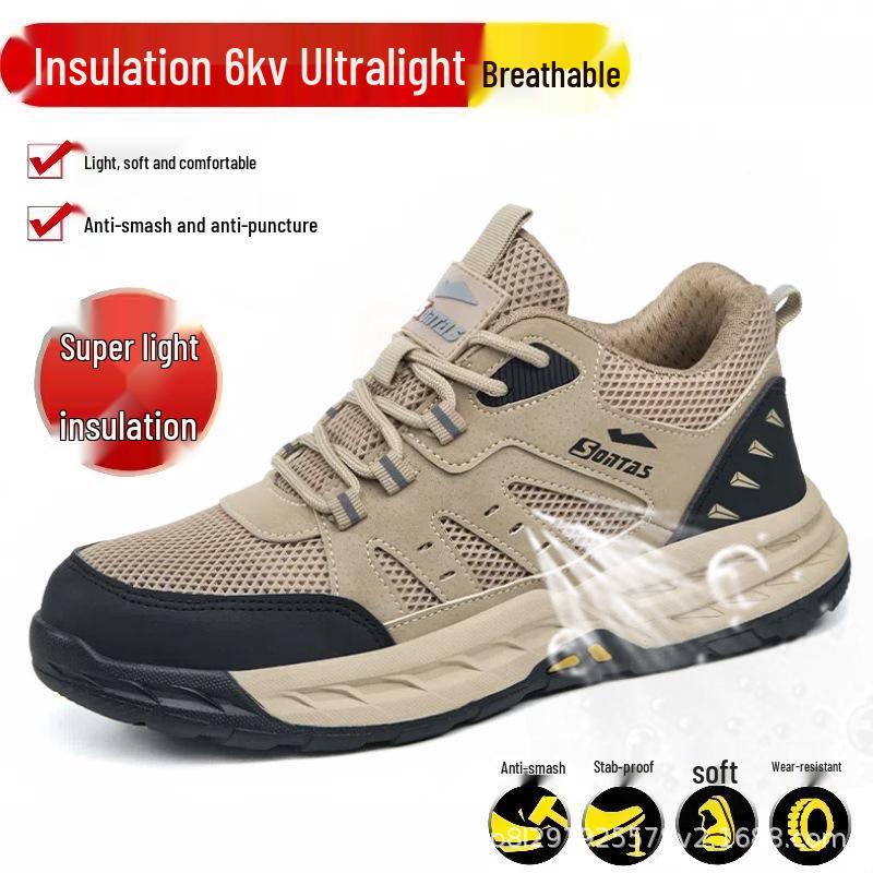 Men's Summer Breathable Steel Toe Work Shoes - Anti-Smash, Anti-Puncture, Insulated Safety Footwear for Construction.