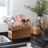 Wood Utensil Holder for Kitchen Counter 3 Compartment Large Cutlery Holder Caddy Organizer for Silverware Fork Spoon Spatula