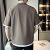 Men Shirt V Neck Lapel Color Fake Silk Two-piece Ice Solid Short Sleeves Loose Pullover Stretchy Casual Daily