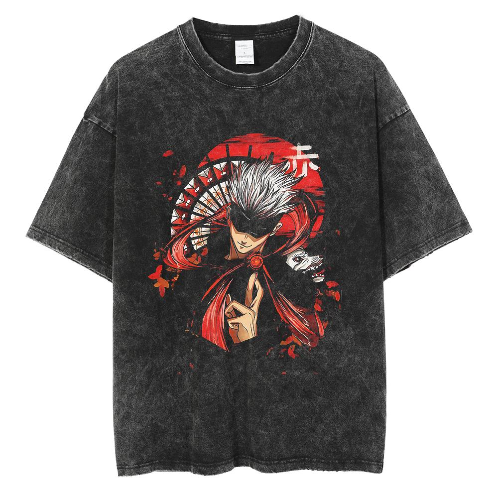 Hot Anime Jujutsu Kaisen Nanami Kento Print Tee Men Vintage Washed T-Shirt Oversize Tshirt Short Sleeve Cotton Loose Top Tee