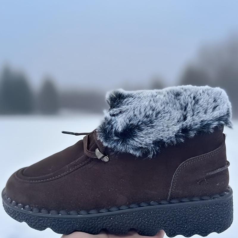 

Женские зимние ботильоны - Уютные флисовые ботинки на шнуровке с круглым носком и толстой подошвой, плюшевый дизайн черного и серого цвета, повседневный стиль для 45 темно-коричневого