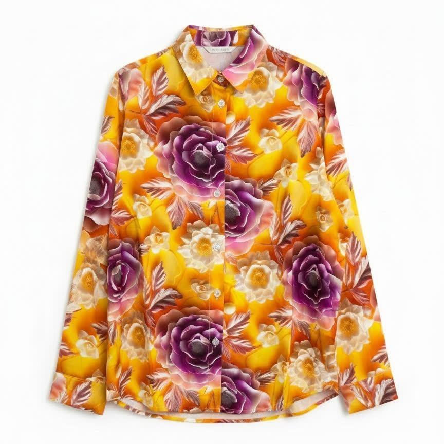 European & American Women's Printed Casual Loose Long Sleeve Shirt