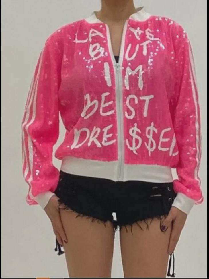 2024 Frühling Europäische und amerikanische Baseballjacke mit Pailletten und Farbverlauf