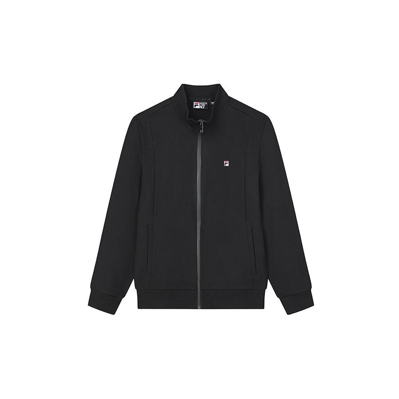 Fila Logo Print Knitted Sports Stand Collar Jacket Men Jacket Black F11M038517GBK
