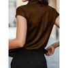 Spring Summer Women's Cowl Neck Draped Short Sleeve Blouse Casual Versatile Top