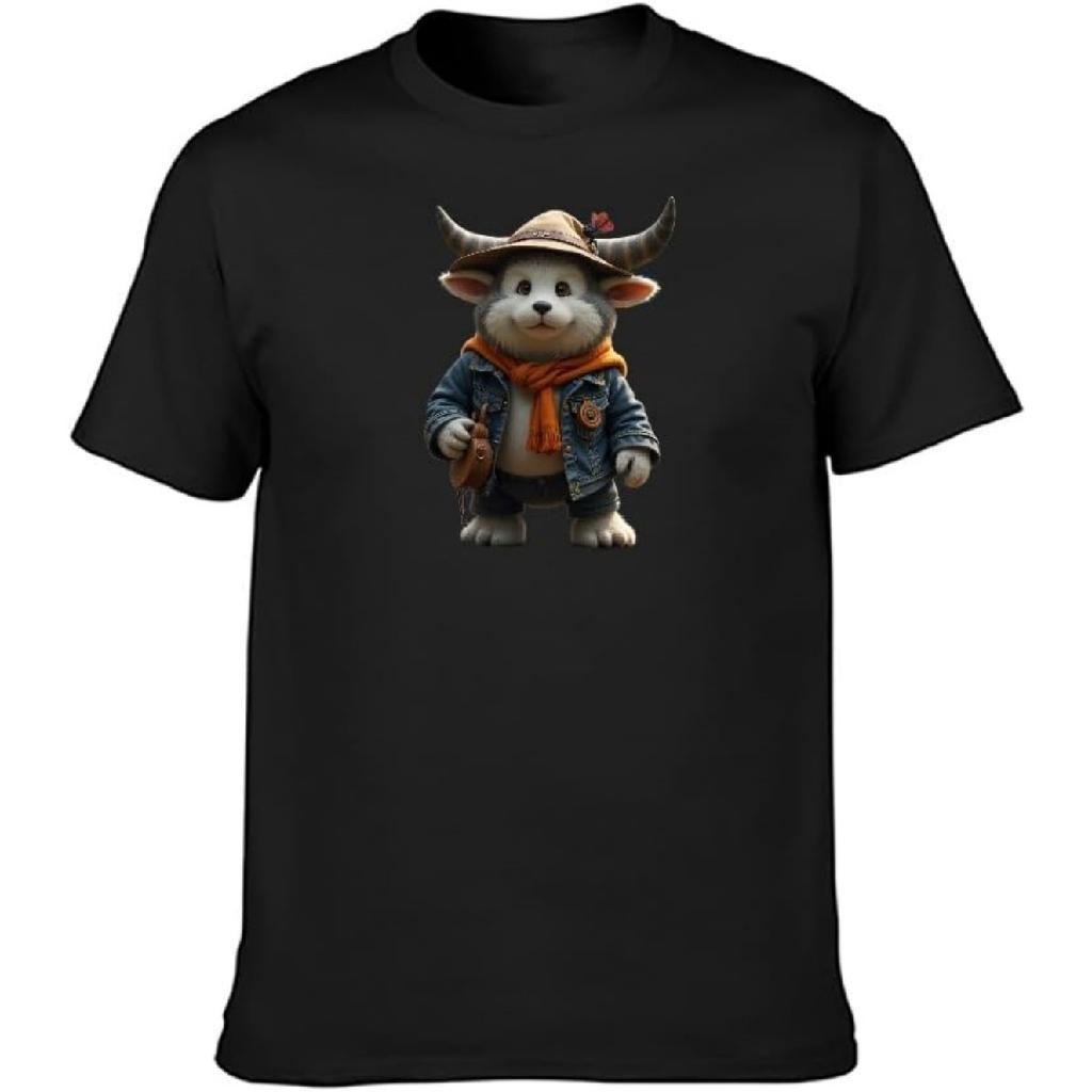 HanBang Cute Animal Adventurer Graphic T-Shirt, Black, Short Sleeve