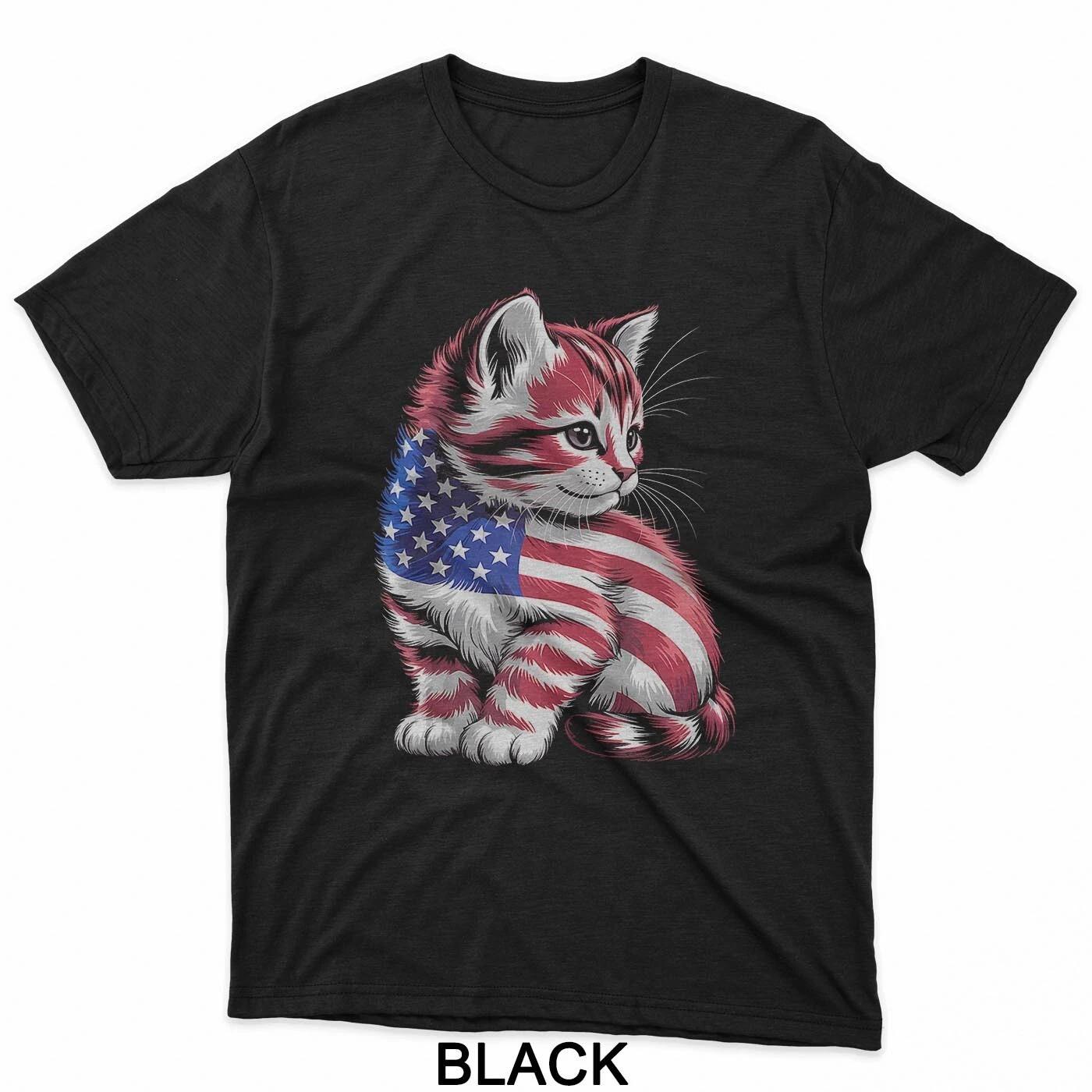 Memorial Day Cat and Independence Day Pride 4th of July Cat T-Shirt S