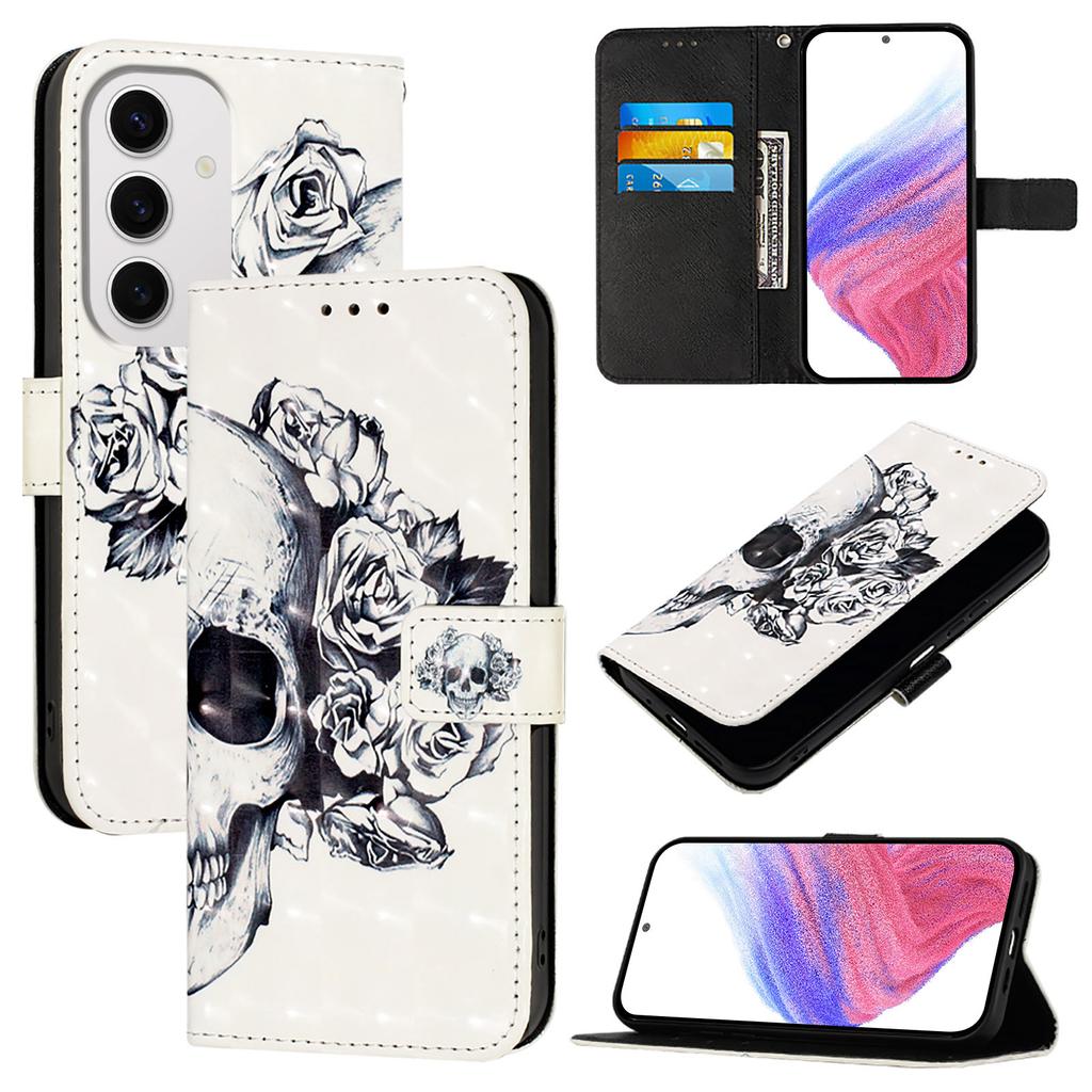 For Samsung Galaxy S24 FE Leather Case Pattern Printing Wallet Stand Mobile Cover with Strap