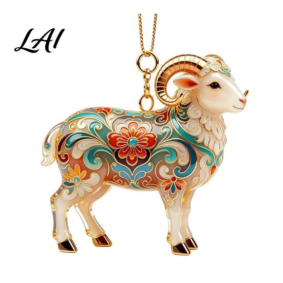 Acrylic Animal Pendant 2D Goat Christmas Ornament Farm Car Rearview Mirror Ornament Charm Auto Interior Hanging for Tree Home Window Decor