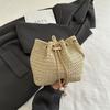 Straw Belt Chain Bucket Bag Women's New Summer Commuting Korean Simple Solid Color Shoulder Messenger Bag