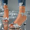Spring New Foreign Trade Large Size Women's Casual and Comfortable Butterfly Rhinestone Sandals with Thin Heels