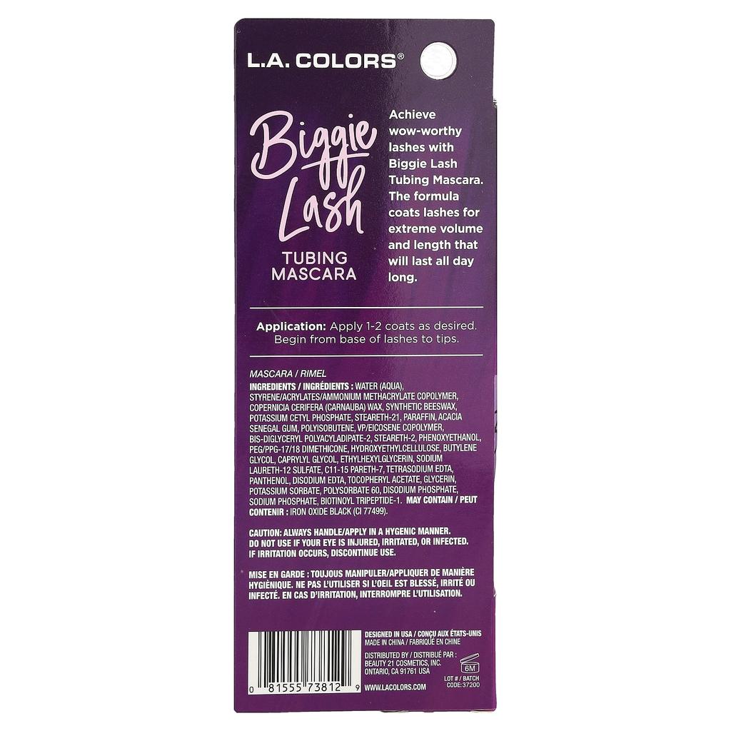 L.A. Colors, Biggie Lash, Tubing Mascara, CBMS812 Black, 12ml (0.41fl oz)