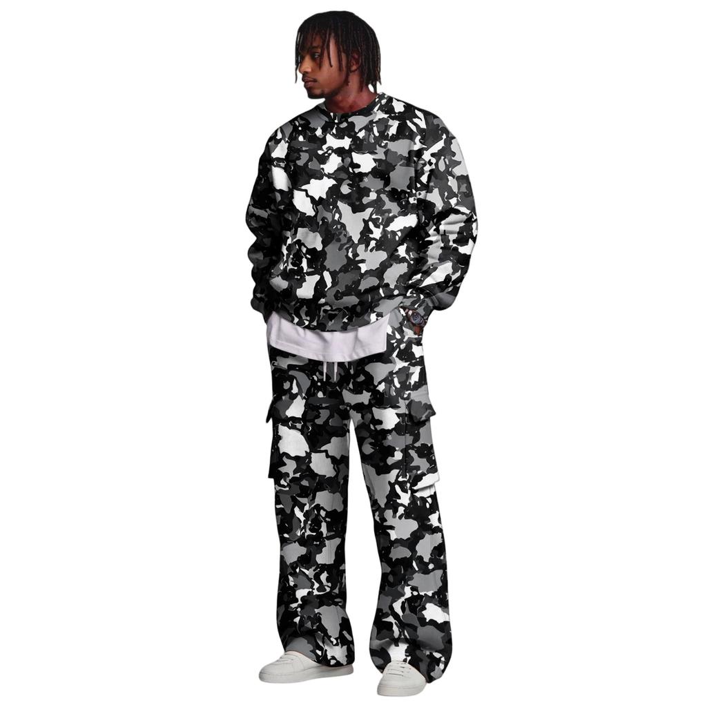 Set da Uomo con Felpa a Strati e Pantaloni Cargo con Vita Elasticizzata