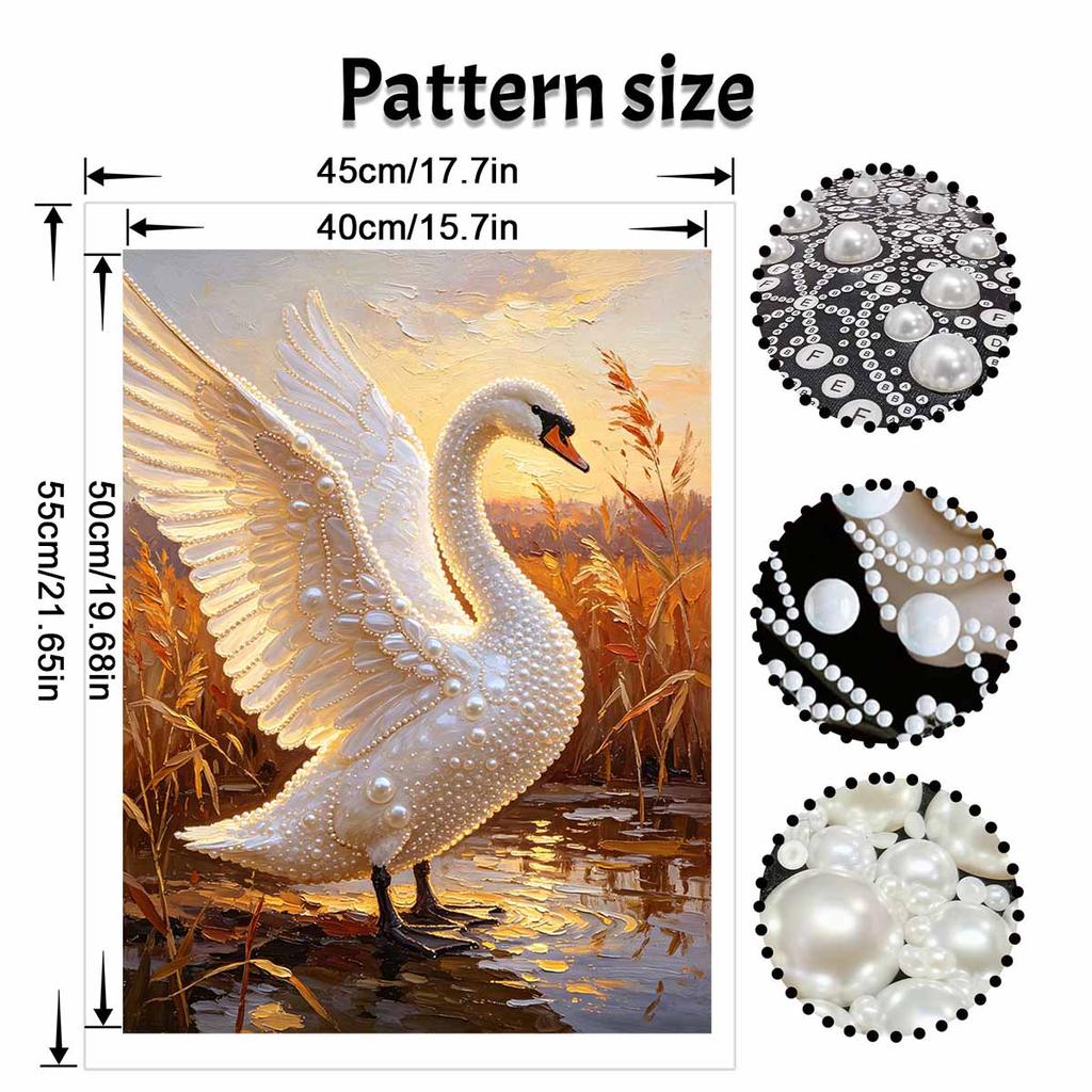 Framed Pearl Bead Painting Kit Elegant Swan Sunset Landscape DIY Shiny Canvas Art Creative Handmade Craft for Desk Decor Gift