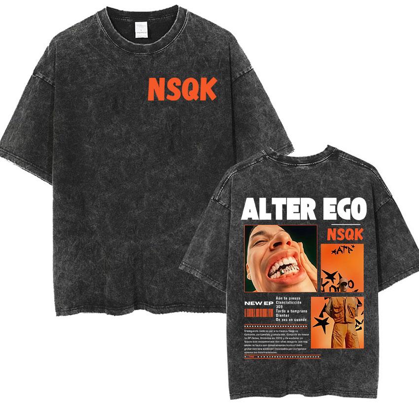 T-shirts vintage délavés pour hommes Rapper NSQK AOOU THNK ABOUT ME 2025 Mode Hip Hop Col Rond Manches Courtes T-shirt Unisexe Streetwear