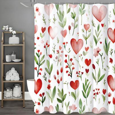 Akvarelový květinový sprchový závěs Love, Dekorační sprchový závěs do koupelny, Vodotěsný sprchový závěs s háčky