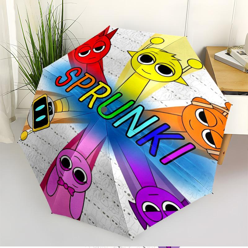 Sprunki Game Print Automatic Open Close Umbrella, Portable Foldable Umbrella, for Outdoor Commute Camping Trip, Ideal Birthday Gift