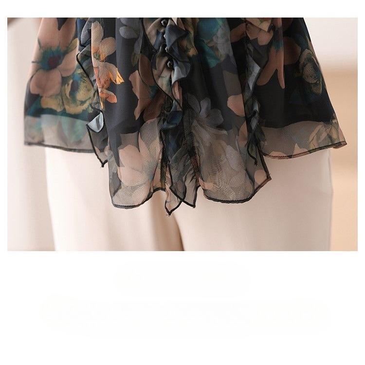 Trendy podzimní šifonová halenka: Dámská módní květovaná šifonová košile, elegantní top s dlouhým rukávem na jaro a podzim