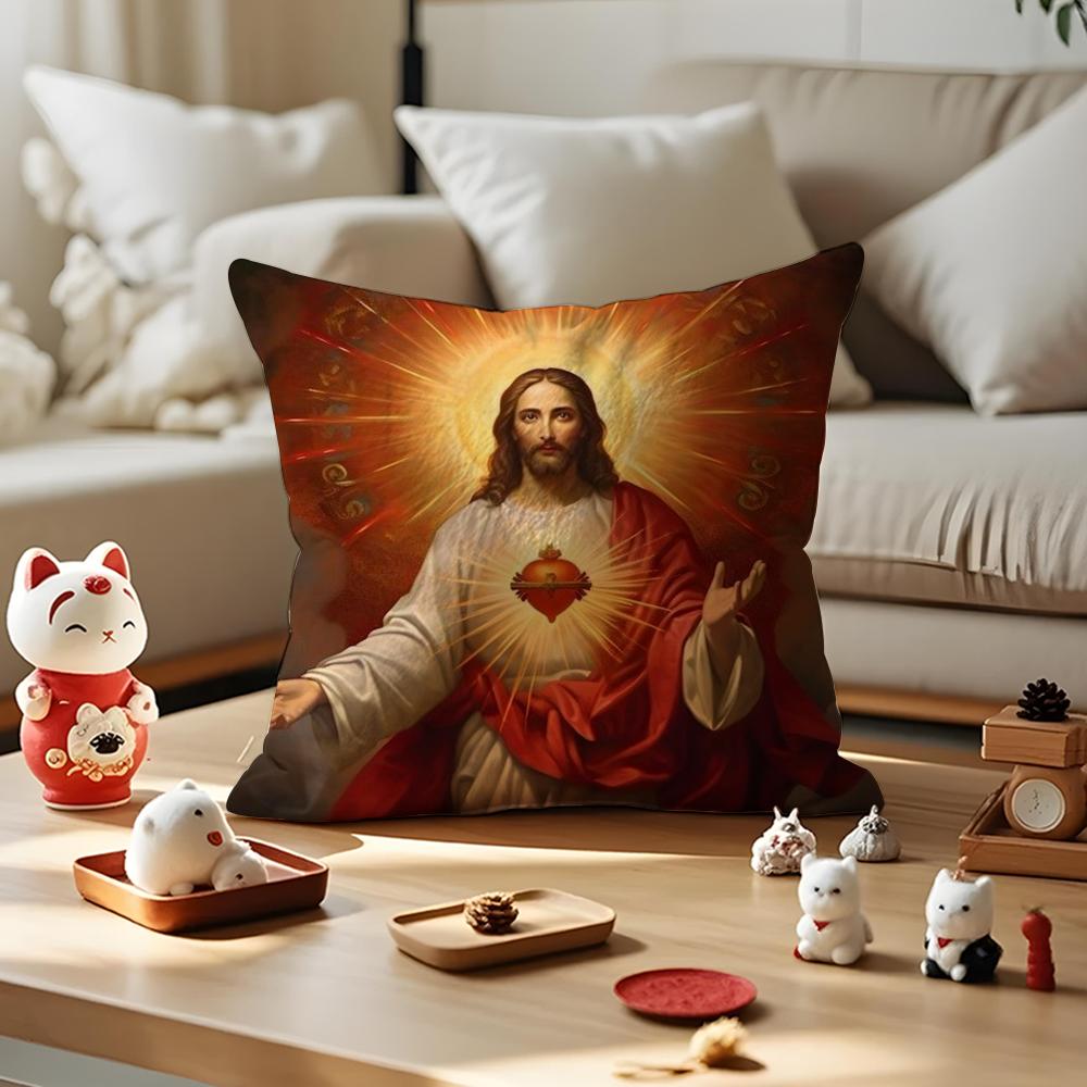 Jesus Christ Portrait Cushion Cover Silky Short Plush Invisible Zipper Dustproof Sofa Pillow Case for Home Decor
